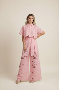 Two-Piece Set | Floral Embroidery, Wide-Leg Pants 3