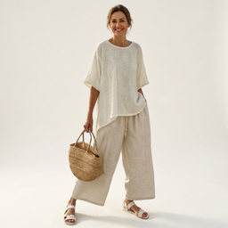 Two Piece Set | Asymmetric Hem Top, Wide-Leg Pants 0