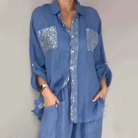 Two Piece Set | Button-Front Blouse, Wide-Leg Pants 1