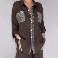 Two Piece Set | Button-Front Blouse, Wide-Leg Pants 3