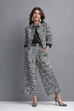 Two Piece Set | Cropped Jacket, High-Waisted Wide-Leg Pants 0