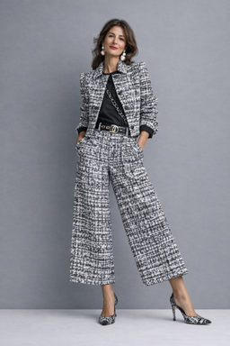 Two Piece Set | Cropped Jacket, High-Waisted Wide-Leg Pants 1