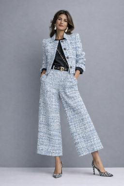 Two Piece Set | Cropped Jacket, High-Waisted Wide-Leg Pants 2