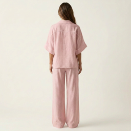 Two Piece Set | Half-Sleeve Shirt-Collar Blouse, Wide-Leg Pants 1