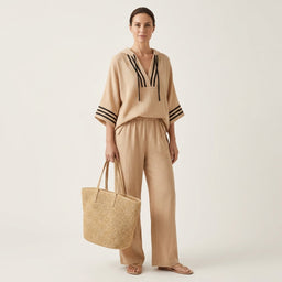 Two Piece Set | Hooded V-Neck Pullover, Wide-Leg Pants 0