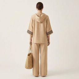 Two Piece Set | Hooded V-Neck Pullover, Wide-Leg Pants 1