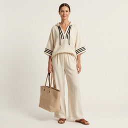 Two Piece Set | Hooded V-Neck Pullover, Wide-Leg Pants 2