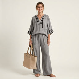 Two Piece Set | Hooded V-Neck Pullover, Wide-Leg Pants 4
