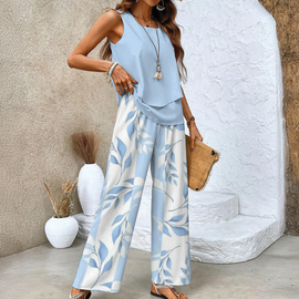 Two Piece Set | Layered Top, Wide-Leg Trousers 0