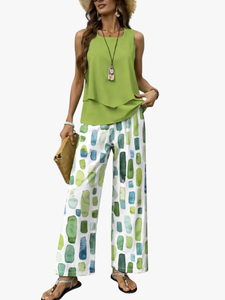 Two Piece Set | Sleeveless Top, Wide Trousers 1