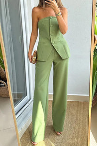 Two Piece Set | Strapless Top, Wide-Leg Trousers 0
