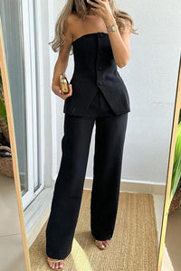 Two Piece Set | Strapless Top, Wide-Leg Trousers 1
