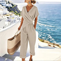 Two Piece Set | Wrap-Front Top, Cropped Trousers 0