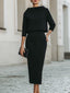 Two Piece Skirt Set | Boat Neck Top, Midi Length Skirt 0