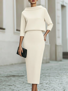 Two Piece Skirt Set | Boat Neck Top, Midi Length Skirt 1