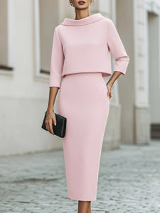 Two Piece Skirt Set | Boat Neck Top, Midi Length Skirt 3