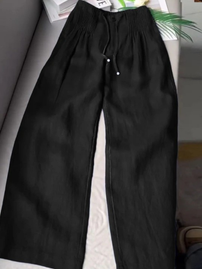 Wide Leg Trousers | Adjustable Waist, Cotton Linen Blend 1