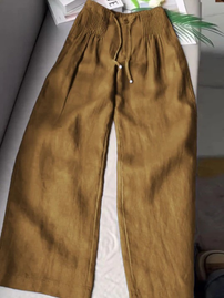 Wide Leg Trousers | Adjustable Waist, Cotton Linen Blend 4