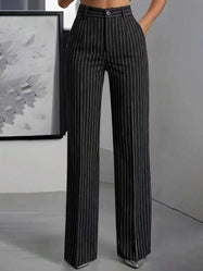 Wide Leg Trousers | High Waist, Pinstripe Detail 0