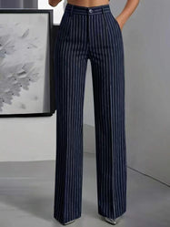 Wide Leg Trousers | High Waist, Pinstripe Detail 1