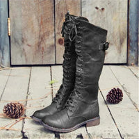 Wilma Black Knee High Boots for Women - Adjustable Fit, Stylish Lace-Up Design, Wide Calf Options Available 0