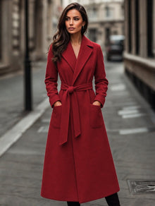 Winter Coat | Belted Waist, Notch Collar Maxi Length 2