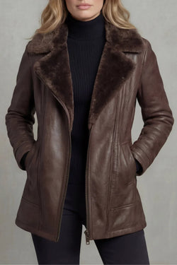 Women's Brown Shearling Lined Leather Jacket - Stylish & Warm Women's Coat for Autumn/Winter 0