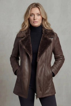 Women's Brown Shearling Lined Leather Jacket - Stylish & Warm Women's Coat for Autumn/Winter 1