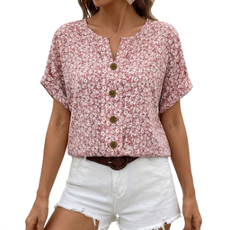Women's Button Top Short Sleeve Printed Design