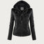 Women's Hooded Leather Moto Jacket - Stylish Zip Front Design, Edgy Look, Perfect for Autumn/Winter 1