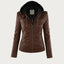 Women's Hooded Leather Moto Jacket - Stylish Zip Front Design, Edgy Look, Perfect for Autumn/Winter 2