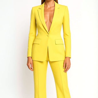 Women's Suit | Tailored Single-Button Blazer, Wide-Leg Pants 4