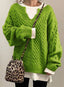 Women's Sweater | Oversized Cable Knit, V-Neck Long Sleeve 5