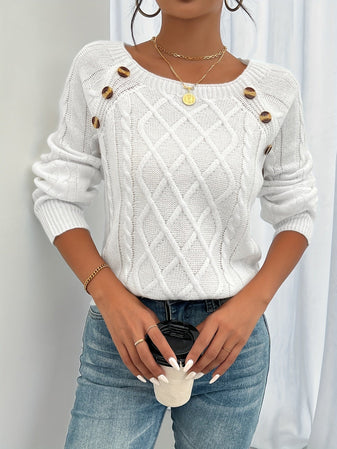 Women's Sweater | Textured Knit, Buttoned Front Closure 0