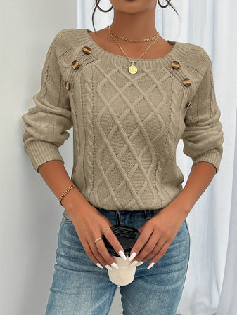 Women's Sweater | Textured Knit, Buttoned Front Closure 2