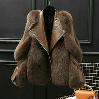 Women's Vegan Leather Jacket with Oversized Faux Fur Collar - Stylish Women's Jacket for Autumn/Winter 1