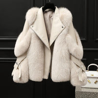 Women's Vegan Leather Jacket with Oversized Faux Fur Collar - Stylish Women's Jacket for Autumn/Winter 2