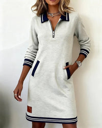 Womens Dress | Long Sleeve, Folded Collar, Front Zip Closure 0