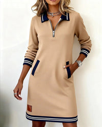 Womens Dress | Long Sleeve, Folded Collar, Front Zip Closure 2