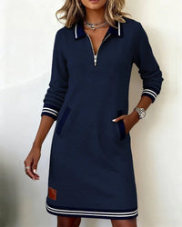 Womens Dress | Long Sleeve, Folded Collar, Front Zip Closure 3