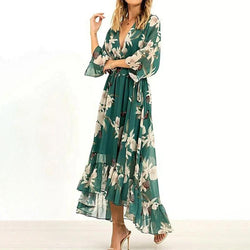 Womens Dress | Long Sleeve, V-Neck, Ruffles 0