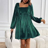 Womens Dress | Square Neckline, Pleated Velvet 0