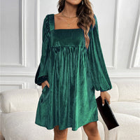 Womens Dress | Square Neckline, Pleated Velvet 1