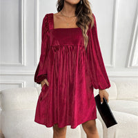 Womens Dress | Square Neckline, Pleated Velvet 3