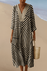 Womens Dress | Striped Pattern, V-Neckline 0