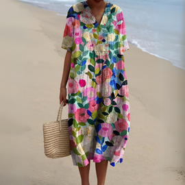 Womens Dress | V-Neck, Multicolour Print 0