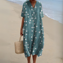 Womens Dress | V-Neck, Multicolour Print 1