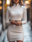 Womens Dress | White Mandarin Collar, Belt Design 0