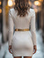 Womens Dress | White Mandarin Collar, Belt Design 1