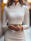 Womens Dress | White Mandarin Collar, Belt Design 2